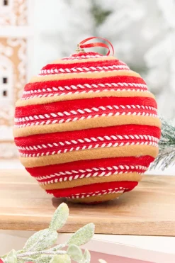 Decorator's Warehouse 6" Red, White & Brown Gingerbread Stripe Ball > Gingerbread