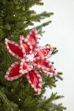 Decorator's Warehouse 22" Red & White Candy with Snow Glitter Poinsettia Stem > Christmas Decor|Christmas Flowers