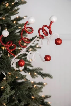 Decorator's Warehouse 23” Red & White Glitter Curly Ball Stem > Christmas Sprays|Christmas Decor