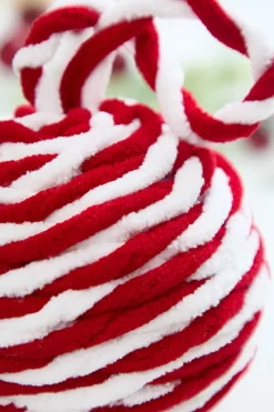 Decorator's Warehouse 4" Red & White Plush Ball Ornament > Christmas Decor|Christmas Ornaments