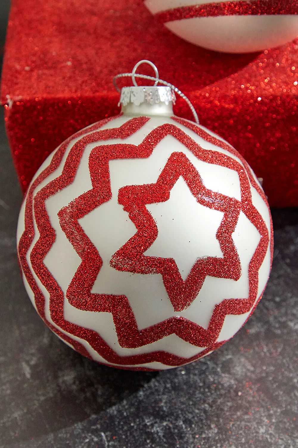 Decorator's Warehouse 4" Red with Stripes/Zig Zag Glass Ball Ornament > Christmas Decor|Valentine'S Decor