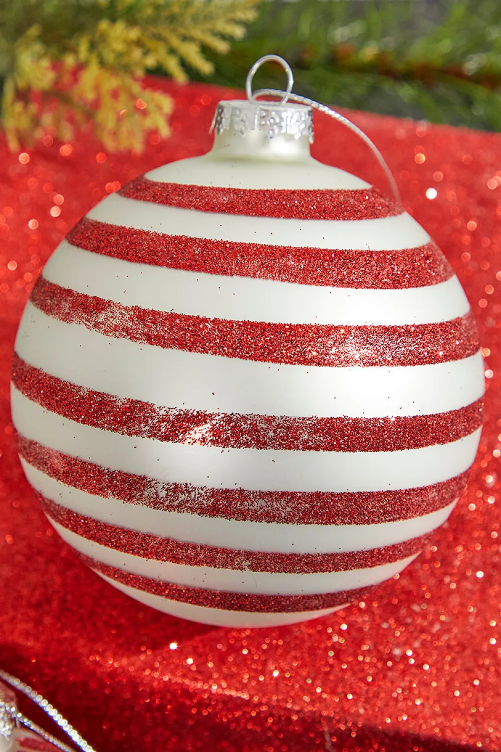 Decorator's Warehouse 4" Red with Stripes/Zig Zag Glass Ball Ornament > Christmas Decor|Valentine'S Decor