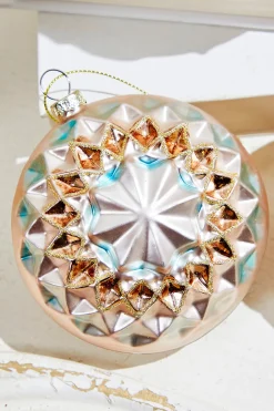 Decorator's Warehouse 4" - 6" Reflector Pattern Glass Ornament - Champagne and Gold > Christmas Decor|Natural Elegance