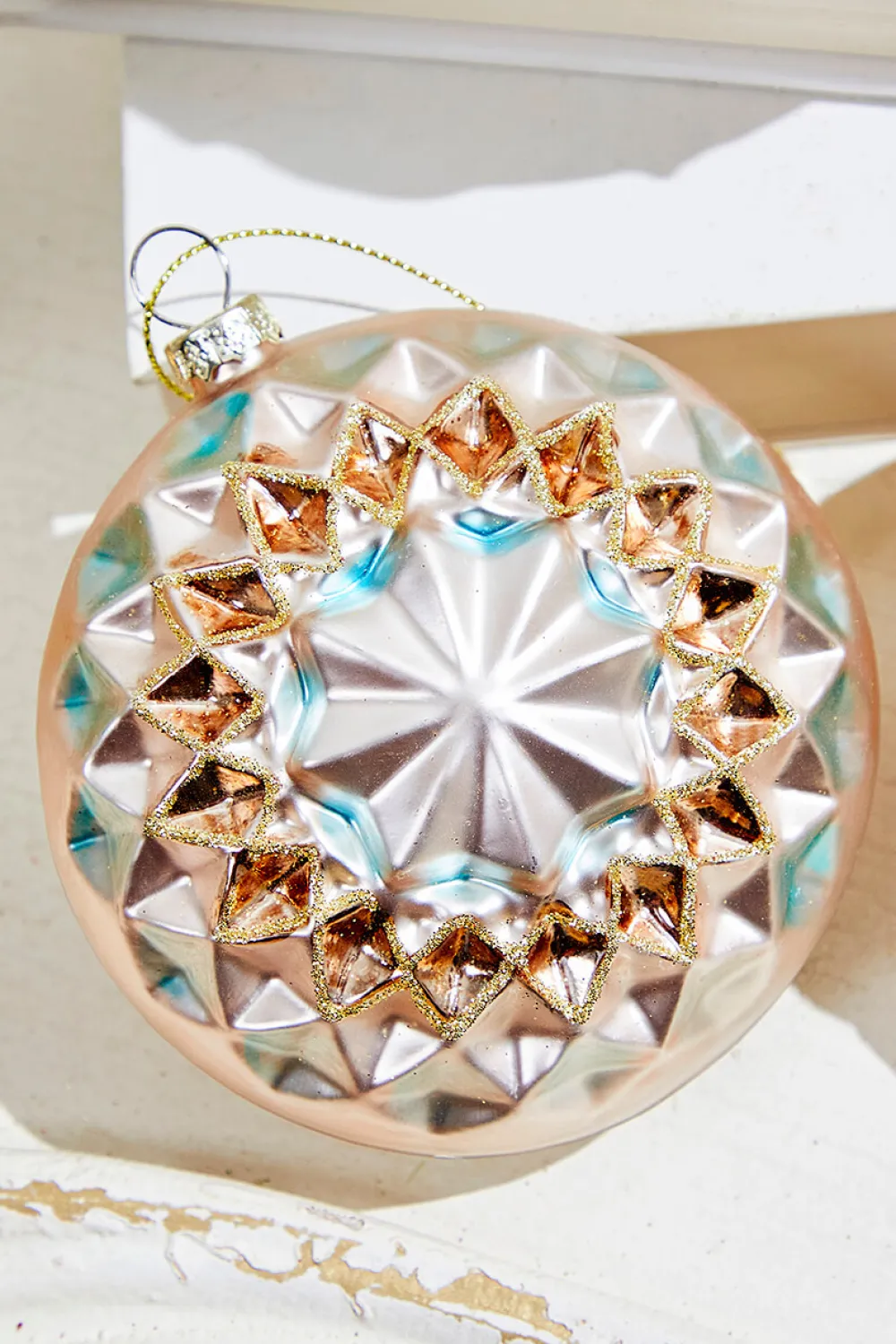 Decorator's Warehouse 4" - 6" Reflector Pattern Glass Ornament - Champagne and Gold > Christmas Decor|Natural Elegance