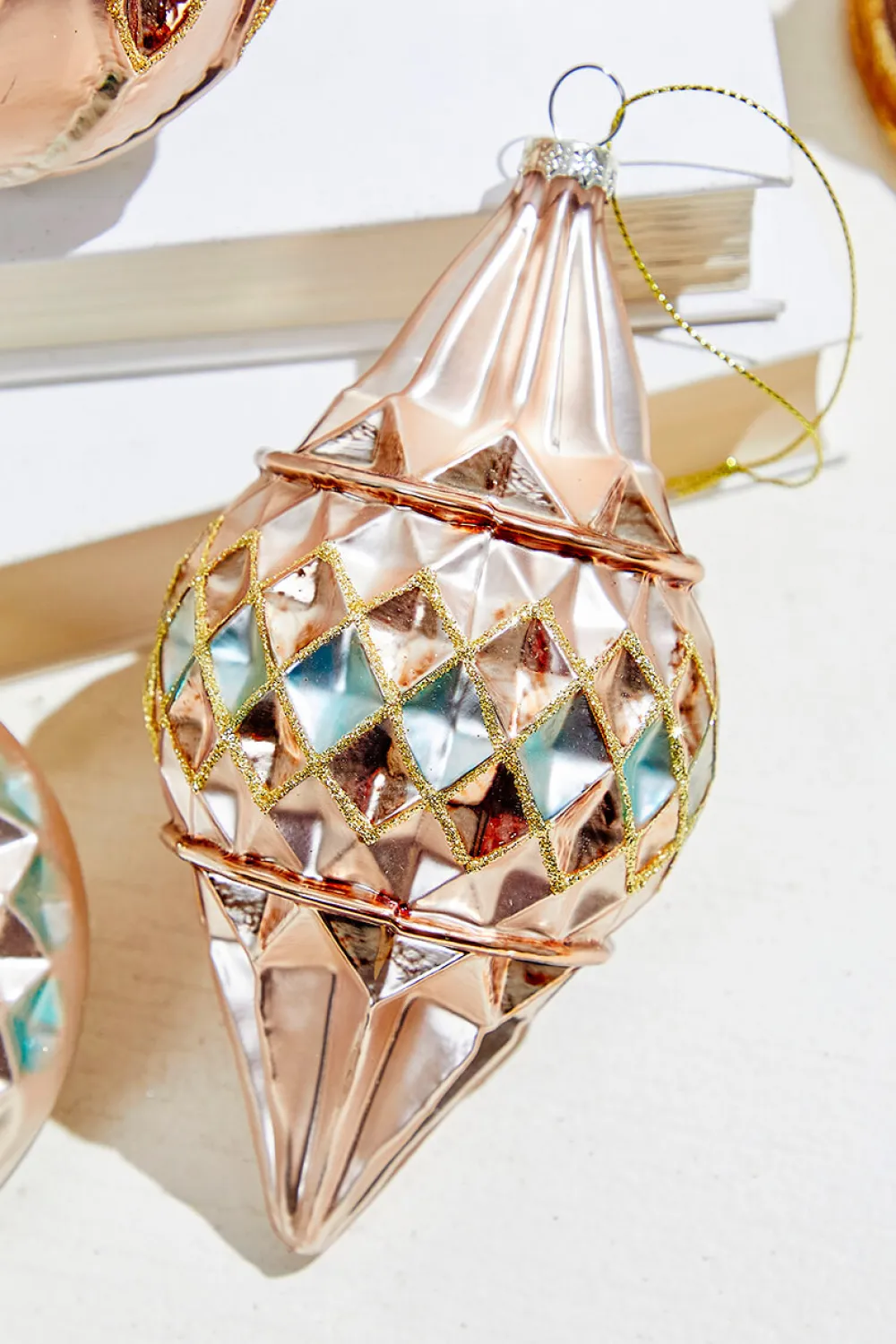 Decorator's Warehouse 4" - 6" Reflector Pattern Glass Ornament - Champagne and Gold > Christmas Decor|Natural Elegance
