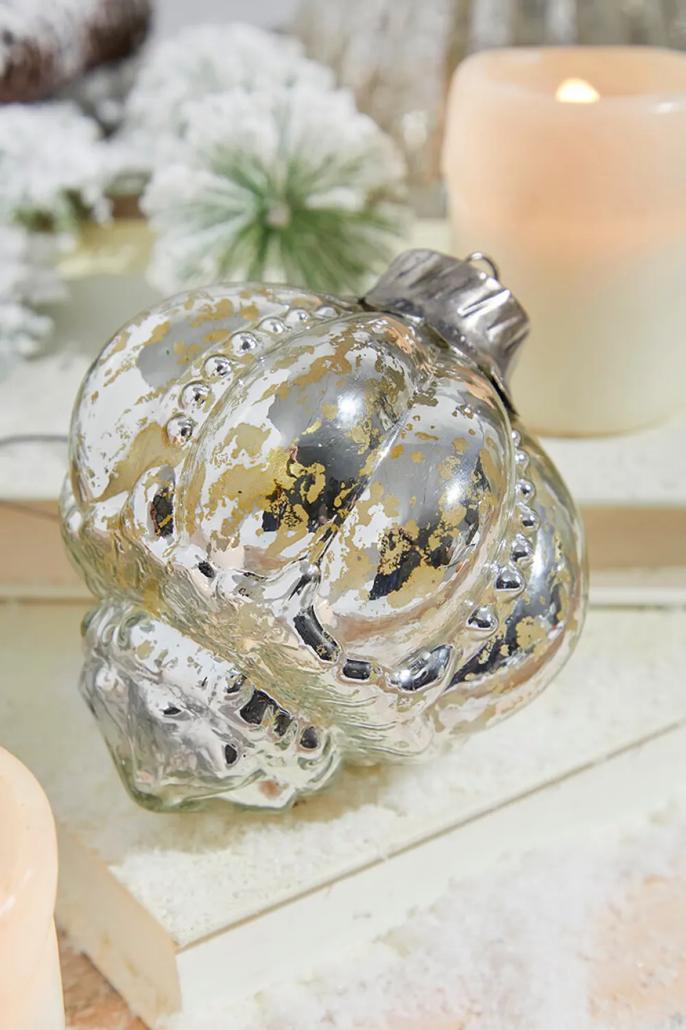 Decorator's Warehouse 4.5" Regal Beaded Elizabethan Mercury Glass Ornament > White Christmas|Christmas Decor