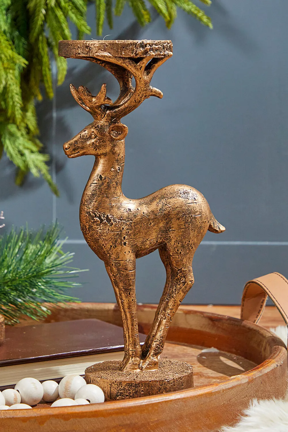 Decorator's Warehouse 12" Resin Deer Candle Holder > Winter Woodland|Christmas Decor