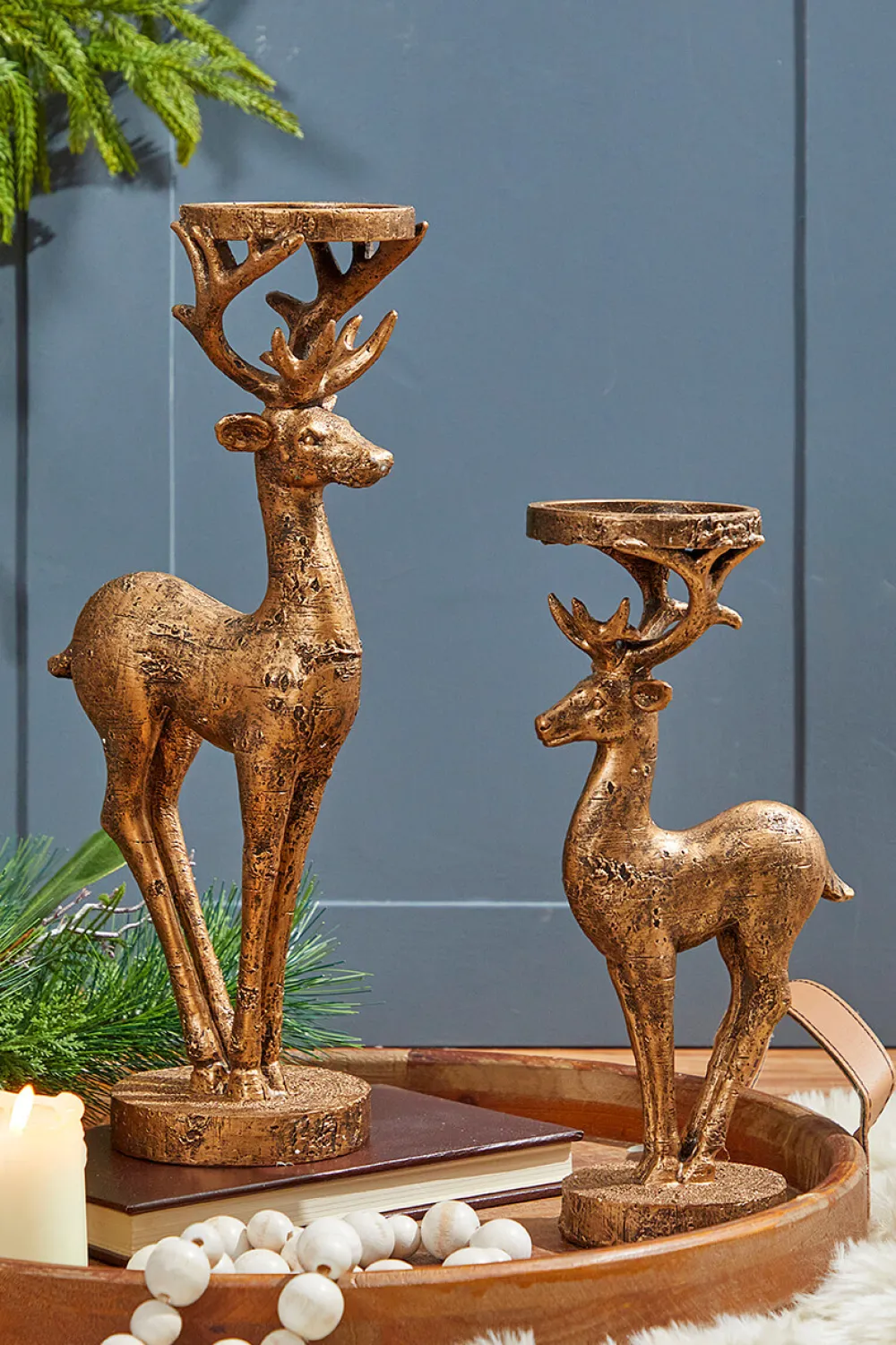 Decorator's Warehouse 12" Resin Deer Candle Holder > Winter Woodland|Christmas Decor