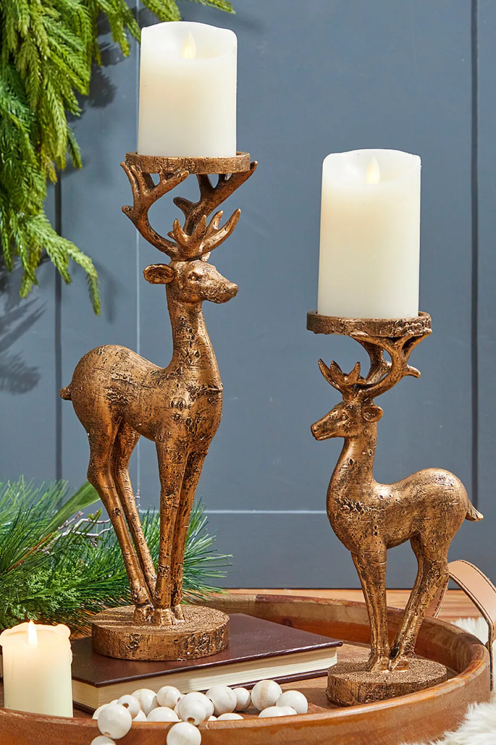 Decorator's Warehouse 12" Resin Deer Candle Holder > Winter Woodland|Christmas Decor
