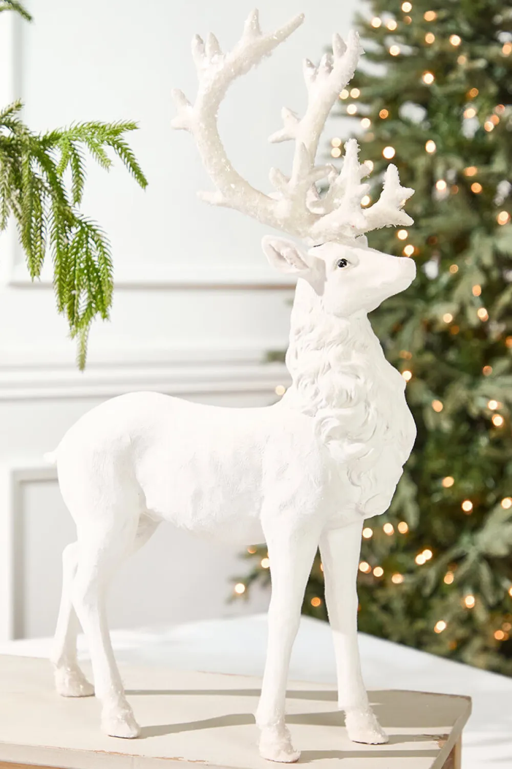 Decorator's Warehouse 20.5" Resin Frozen Forest Flocked Deer > White Christmas|Christmas Decor