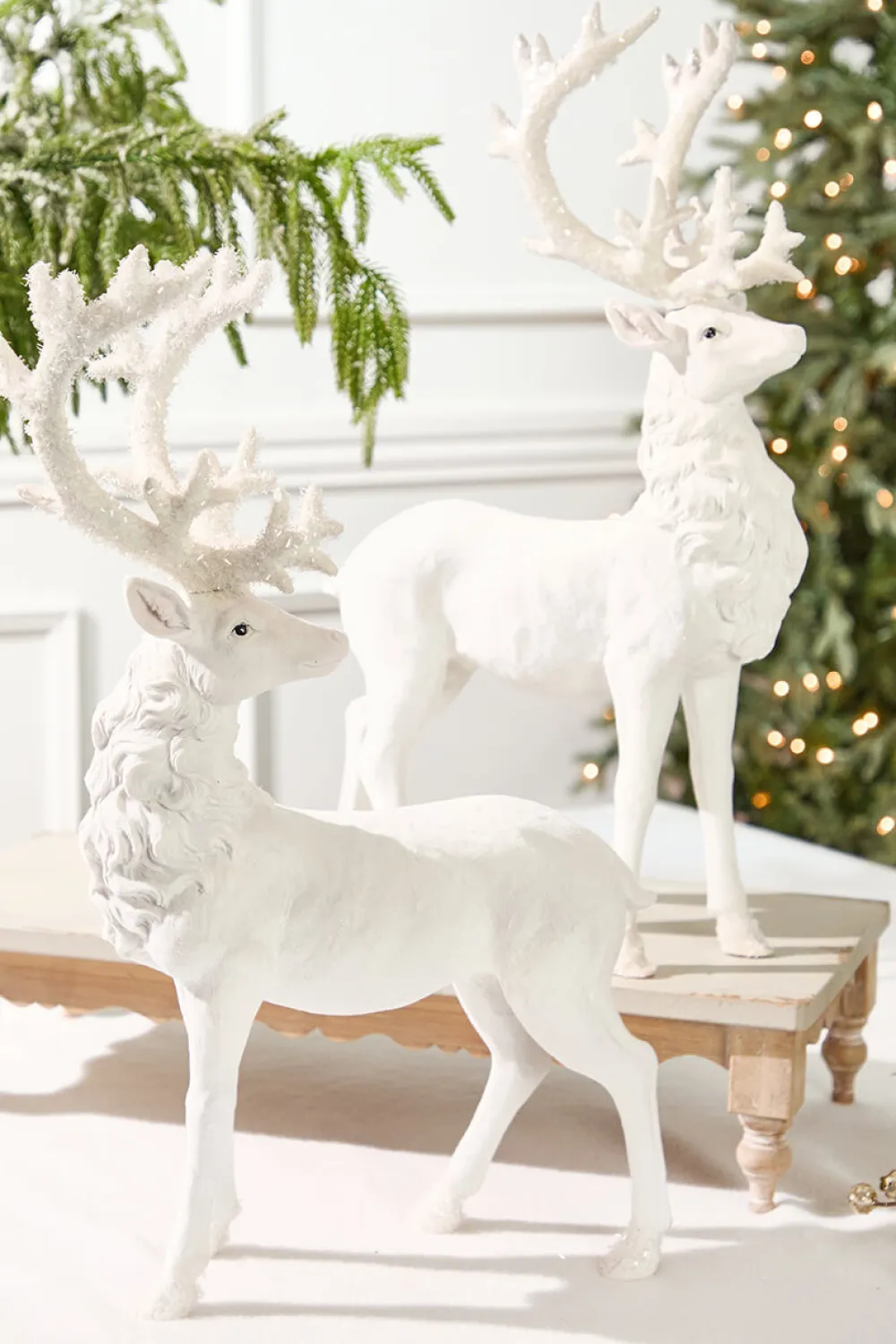 Decorator's Warehouse 20.5" Resin Frozen Forest Flocked Deer > White Christmas|Christmas Decor