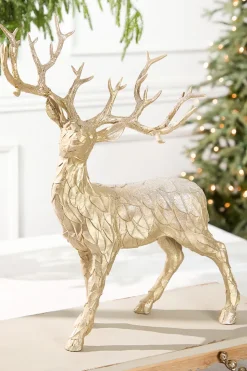 Decorator's Warehouse 22" Resin Glitter Standing Champagne Leaf Deer > Christmas Accents|Classic Christmas