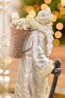 Decorator's Warehouse 12" Resin Glitter Vintage Santa With Tree And Staff > Gold & Champagne|Natural Elegance