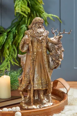 Decorator's Warehouse 15.5" Resin Highlands Santa with Deer > Winter Woodland|Christmas Accents