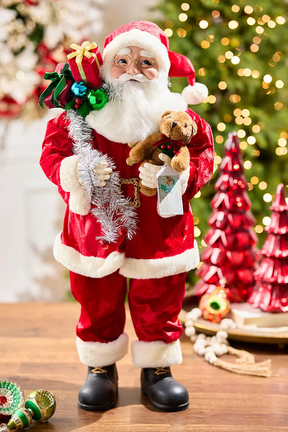 Decorator's Warehouse 36" Retro Santa With Teddy Bear And Sack > Retro Brites|Santas & Angels