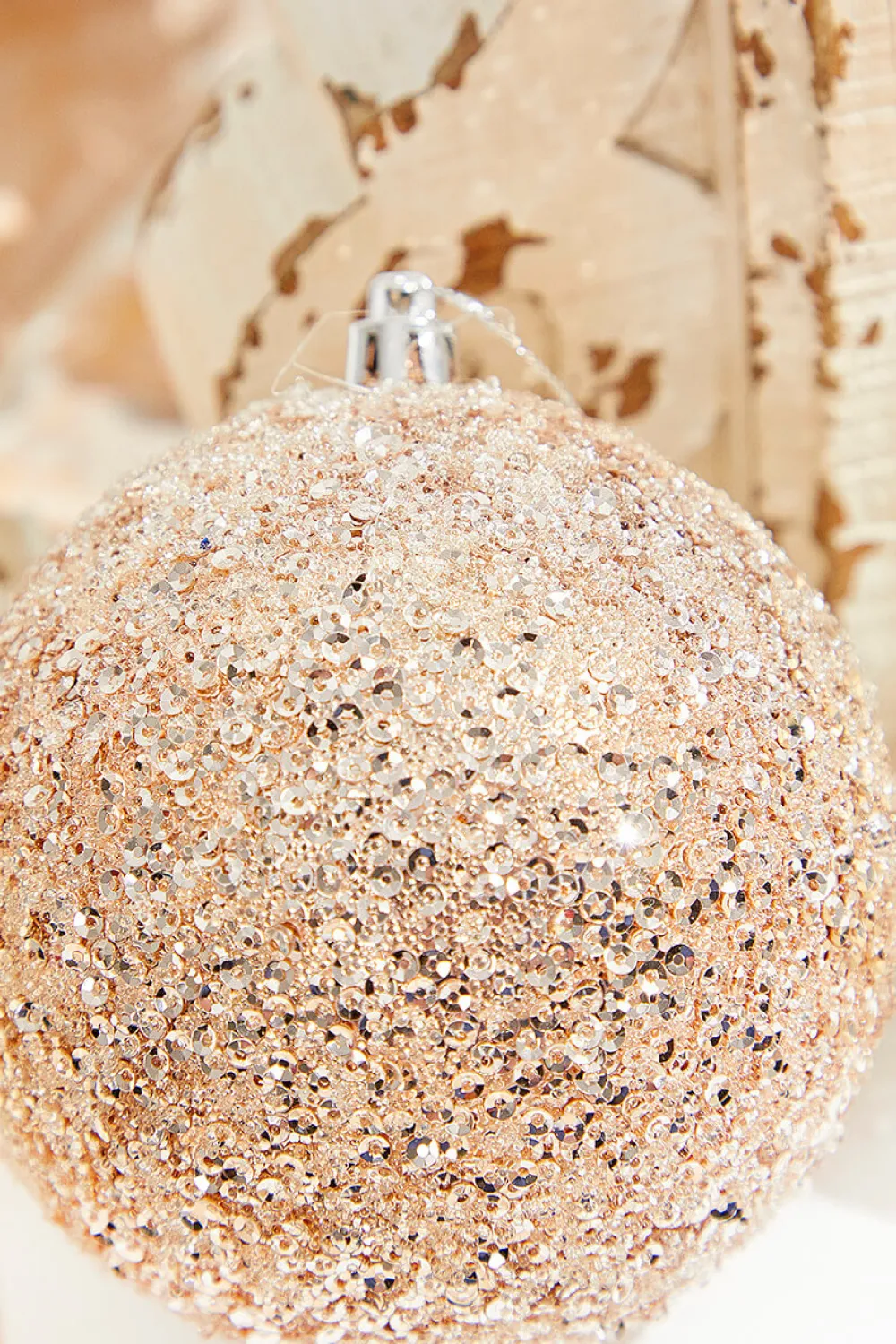 Decorator's Warehouse 4" Rose Gold Beaded Ball Ornament > Christmas Decor|Natural Elegance