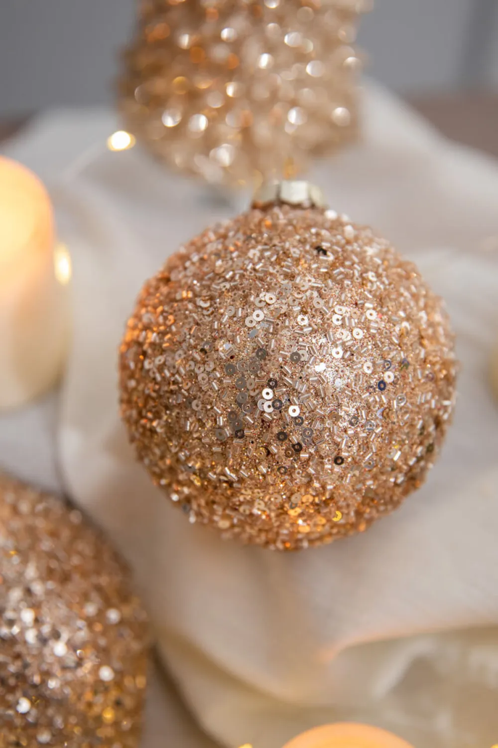 Decorator's Warehouse 4” Rose Gold Drop/Ball Glass Ornament > Sugar & Spice|Christmas Decor