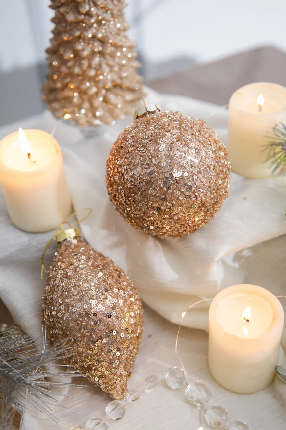 Decorator's Warehouse 4” Rose Gold Drop/Ball Glass Ornament > Sugar & Spice|Christmas Decor