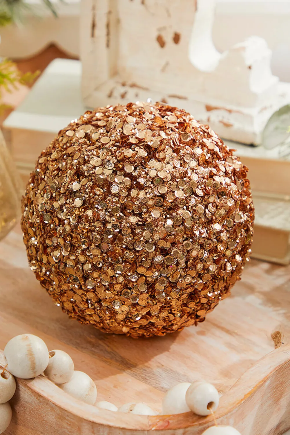 Decorator's Warehouse 5" Rose Gold Sequins Acrylic Jewel Ball Ornament > Christmas Decor|Natural Elegance