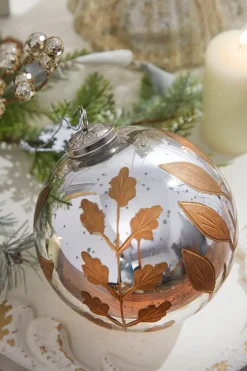 Decorator's Warehouse 6" Round Antique Mercury Glass and Botanical Gold Etched Ornament > Christmas Decor|Natural Elegance