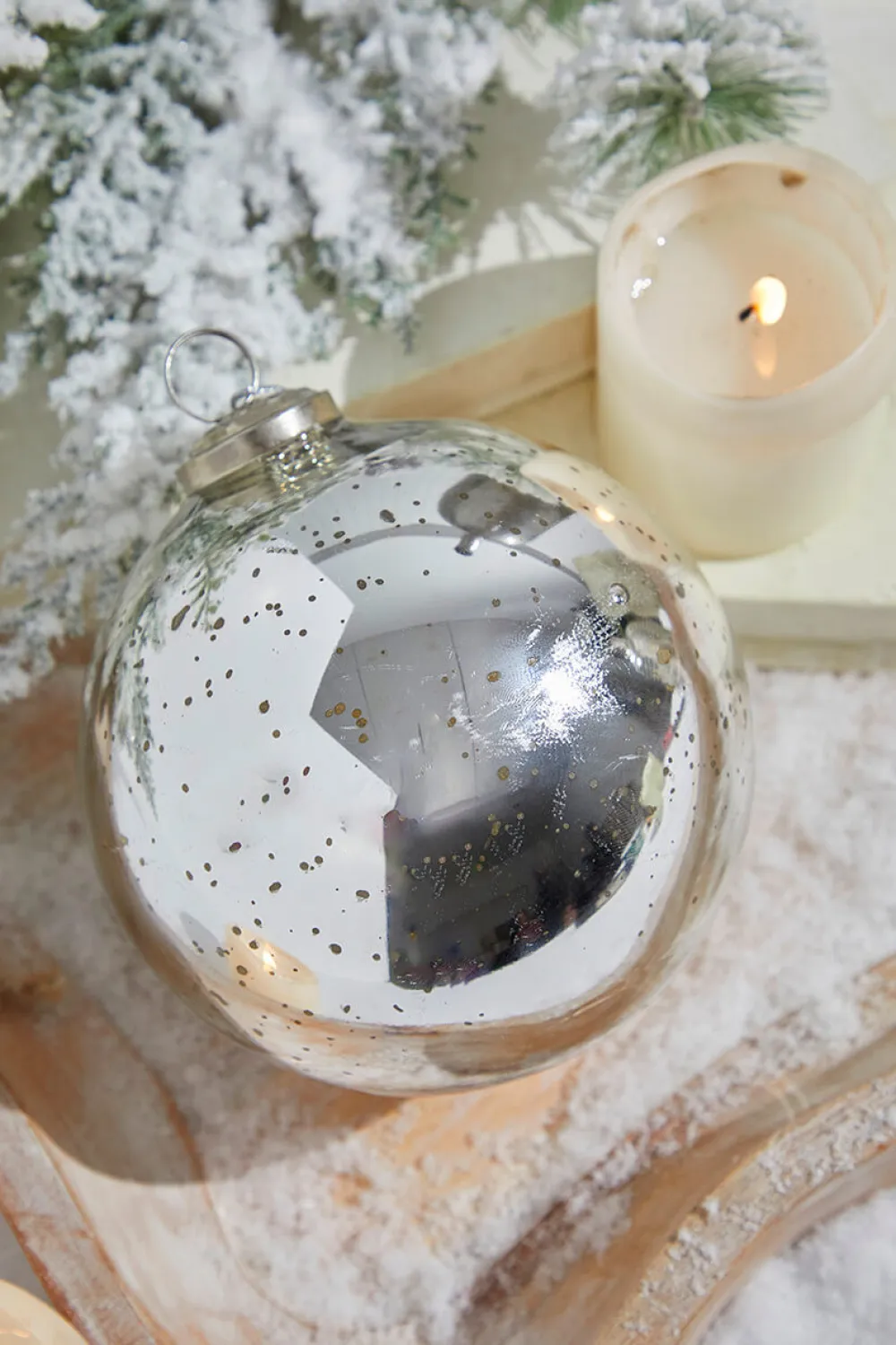 Decorator's Warehouse 6" Round Antique Silver Mercury Glass Ball Ornament > White Christmas|Christmas Decor