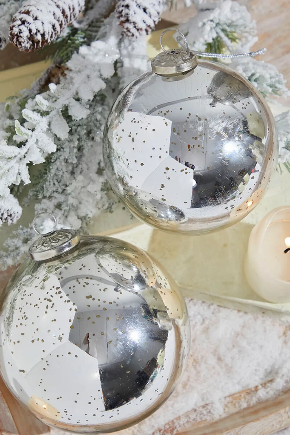 Decorator's Warehouse 5" Round Antique Silver Mercury Glass Ball Ornament > White Christmas|Christmas Decor