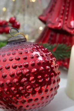 Decorator's Warehouse 5" Round Hobnail Ruby Mercury Glass Ornament > Cardinal|Christmas Decor