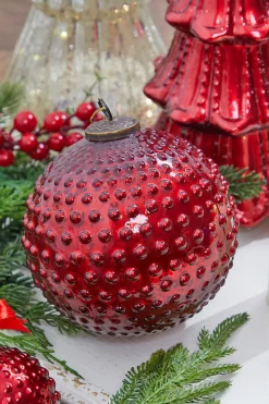 Decorator's Warehouse 6" Round Hobnail Ruby Mercury Glass Ornament > Christmas Decor|Christmas Ornaments
