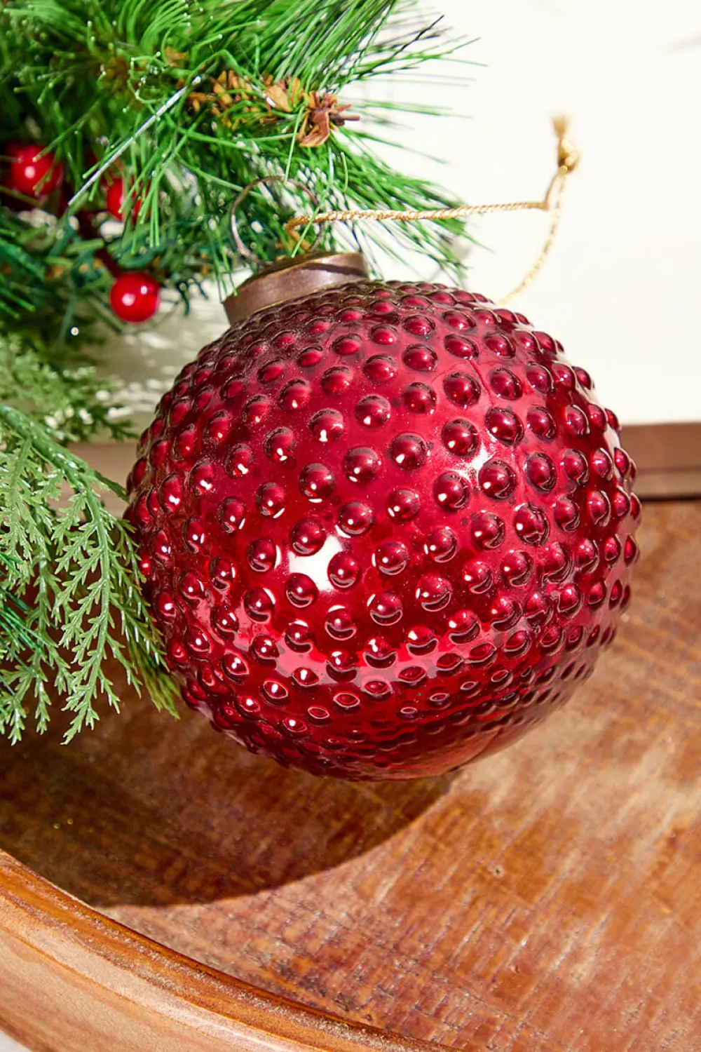 Decorator's Warehouse 4" Round Hobnail Ruby Mercury Glass Ornament > Cardinal|Christmas Decor