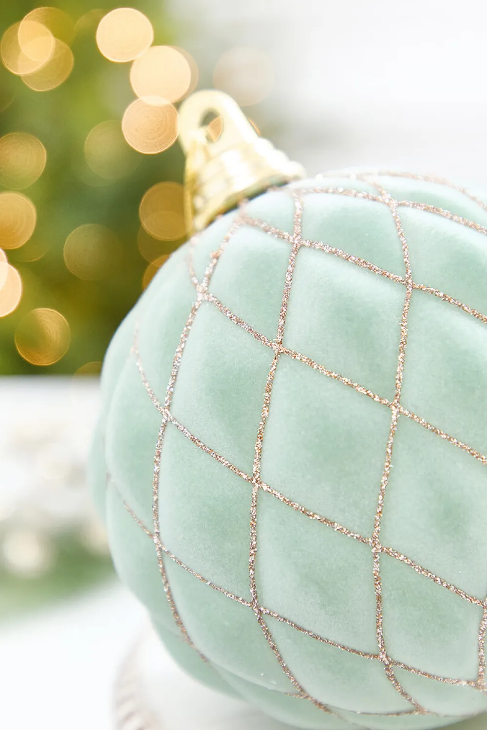 Decorator's Warehouse 6" Sage & Gold Glitter Flocked Ball Ornament > Christmas Decor|Christmas Ornaments