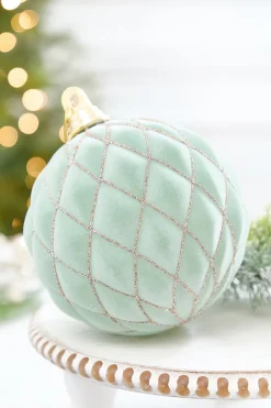 Decorator's Warehouse 6" Sage & Gold Glitter Flocked Ball Ornament > Christmas Decor|Christmas Ornaments