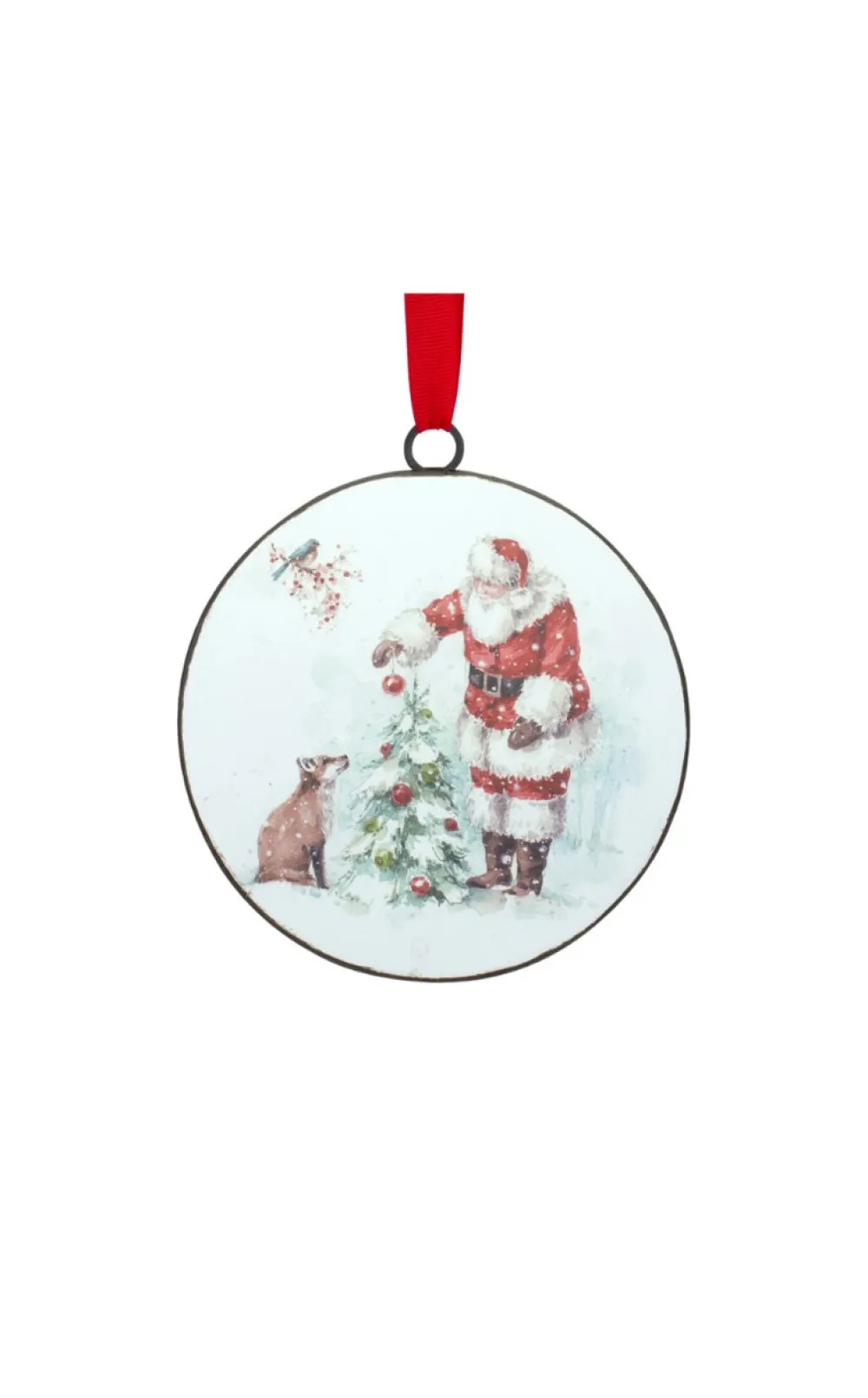 Decorator's Warehouse 5.75” Santa and Animal Disc Ornament > Cardinal|Christmas Decor
