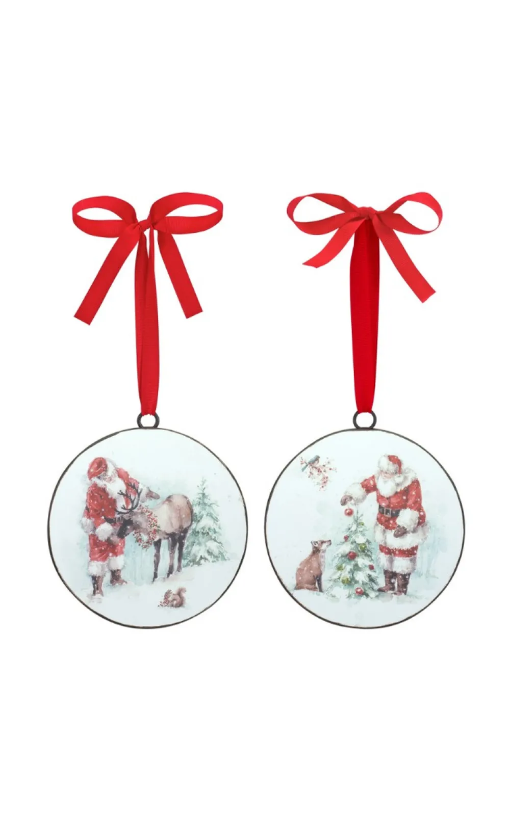 Decorator's Warehouse 5.75” Santa and Animal Disc Ornament > Cardinal|Christmas Decor
