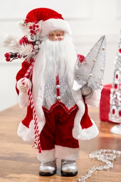Decorator's Warehouse 20" Santa Figure Holding Silver Tree > Peppermint|Santas & Angels