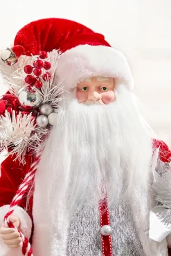Decorator's Warehouse 20" Santa Figure Holding Silver Tree > Peppermint|Santas & Angels