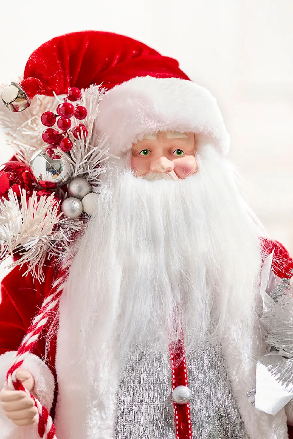 Decorator's Warehouse 20" Santa Figure Holding Silver Tree > Peppermint|Santas & Angels