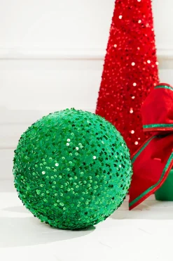 Decorator's Warehouse 8" Sequin Ball Ornament - Green > Christmas Ornaments|Traditional