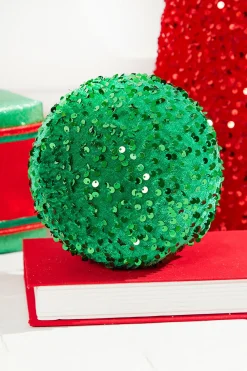 Decorator's Warehouse 6" Sequin Ball Ornament - Green > Christmas Decor|Mardi Gras