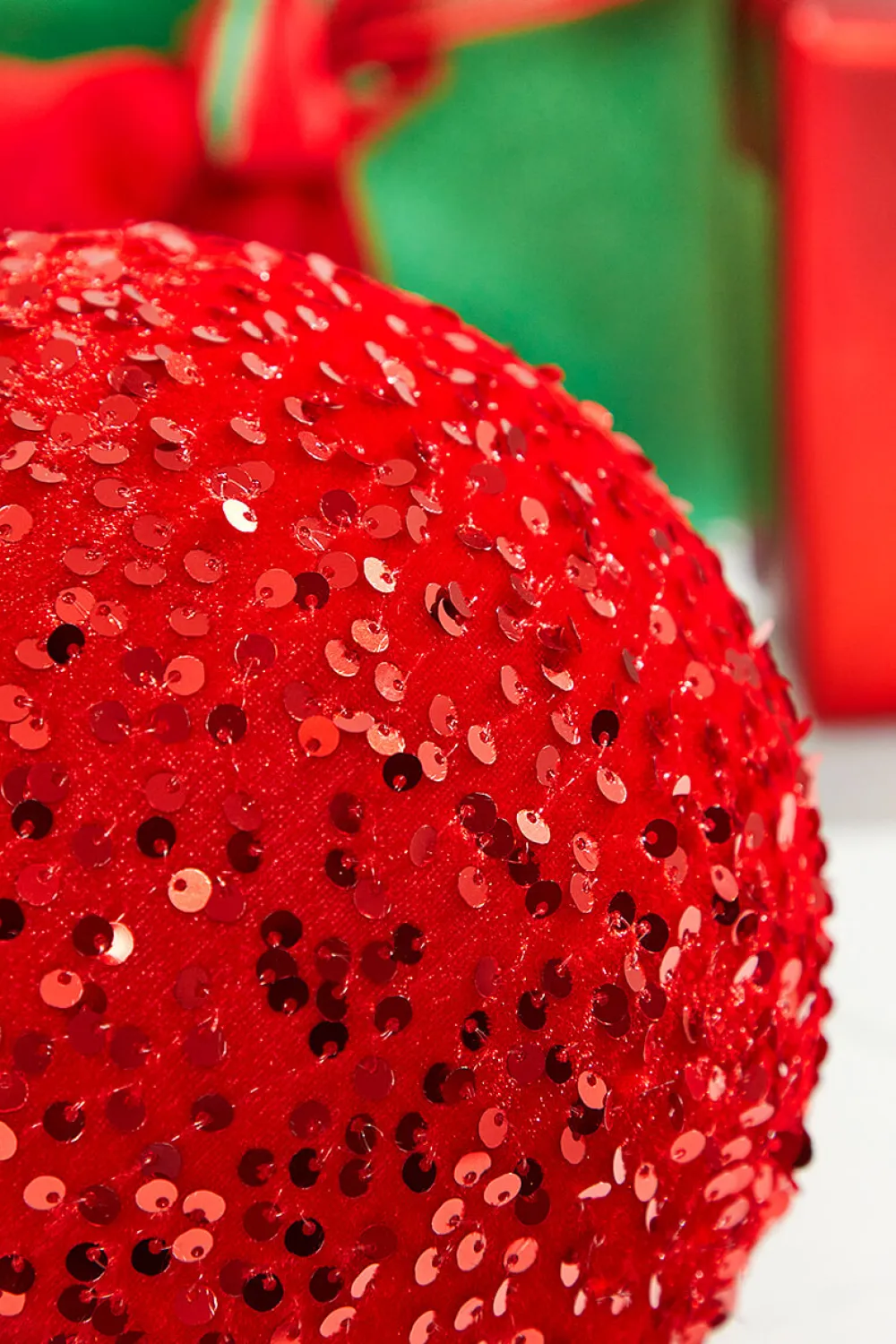 Decorator's Warehouse 8" Sequin Ball Ornament - Red > Christmas Ornaments|Traditional