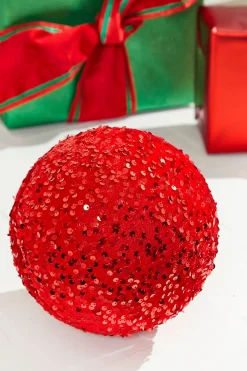 Decorator's Warehouse 8" Sequin Ball Ornament - Red > Christmas Ornaments|Traditional