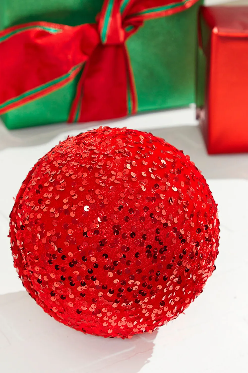 Decorator's Warehouse 8" Sequin Ball Ornament - Red > Christmas Ornaments|Traditional