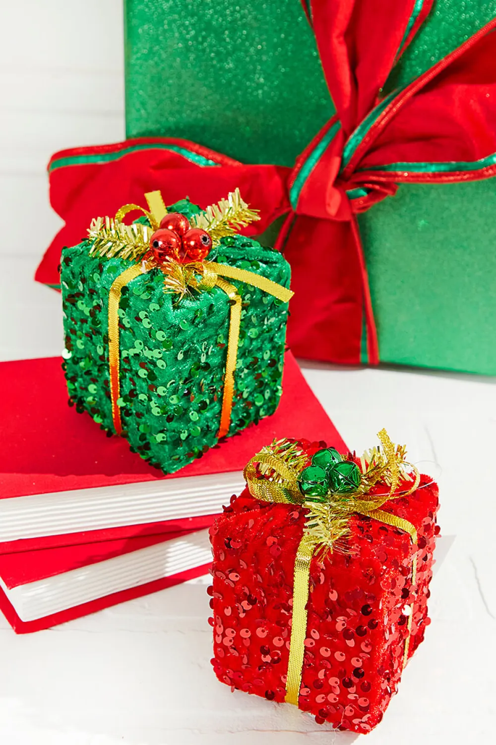 Decorator's Warehouse 4" Sequin Gift Box Ornament > Christmas Ornaments|Christmas Decor