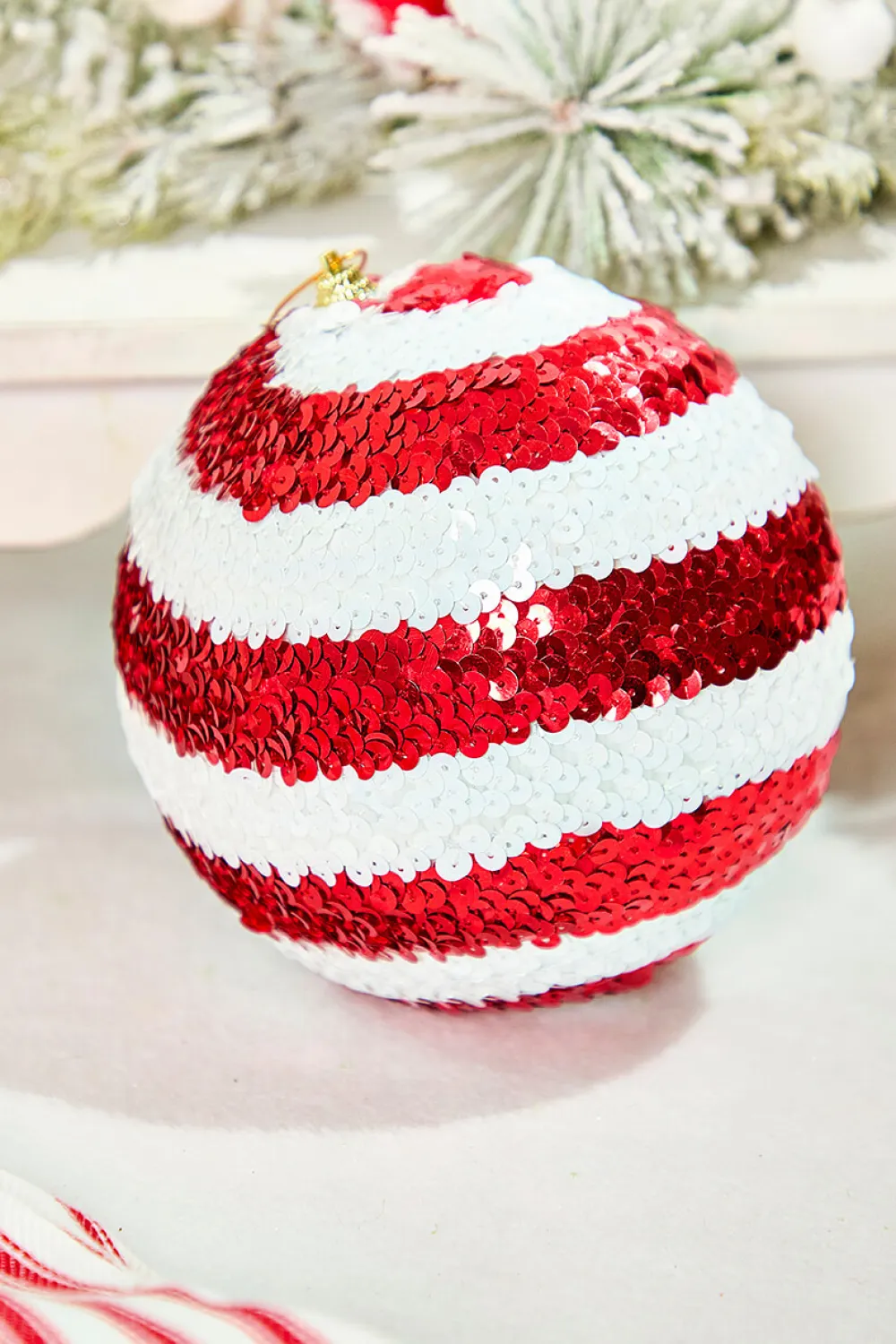 Decorator's Warehouse 6" Sequin Stripe Ball Ornament > Peppermint|Christmas Decor