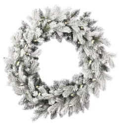 Decorator's Warehouse 24" Shadow Woods Flocked Spruce Wreath with Warm White LED Lights > Under 30"|Pre-Lit Wreaths