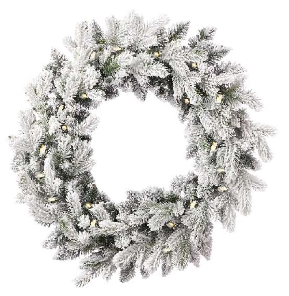 Decorator's Warehouse 24" Shadow Woods Flocked Spruce Wreath with Warm White LED Lights > Under 30"|Pre-Lit Wreaths