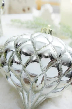 Decorator's Warehouse 6” Shiny Diamond, Champagne Onion Finial Ornament - Box of 2 > White Christmas|Red & Silver