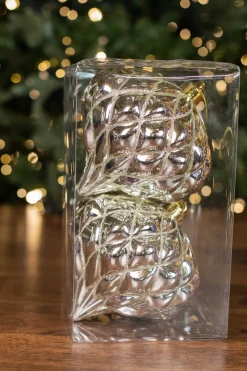 Decorator's Warehouse 6” Shiny Diamond, Champagne Onion Finial Ornament - Box of 2 > White Christmas|Red & Silver