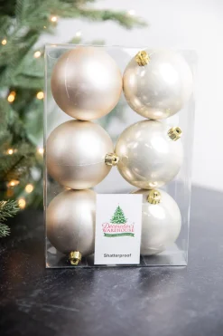 Decorator's Warehouse 3.1” Shiny/Matte Pearl Shatterproof Ornaments - Set of 6 > Boxed Sets|Christmas Decor