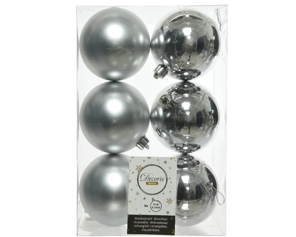 Decorator's Warehouse 3.1” Shiny/Matte Silver Shatterproof Ornaments - Set of 6 > White Christmas|Boxed Sets
