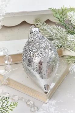 Decorator's Warehouse 4" - 4.5" Silver Beaded Glass Ornament > White Christmas|Christmas Decor